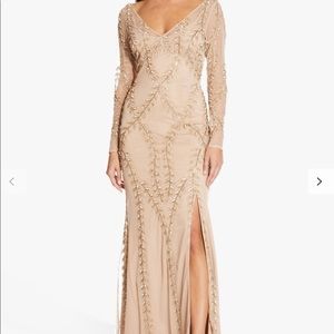 Adrianna Papell Long Sleeve Beaded Dress, Champagne/Gold